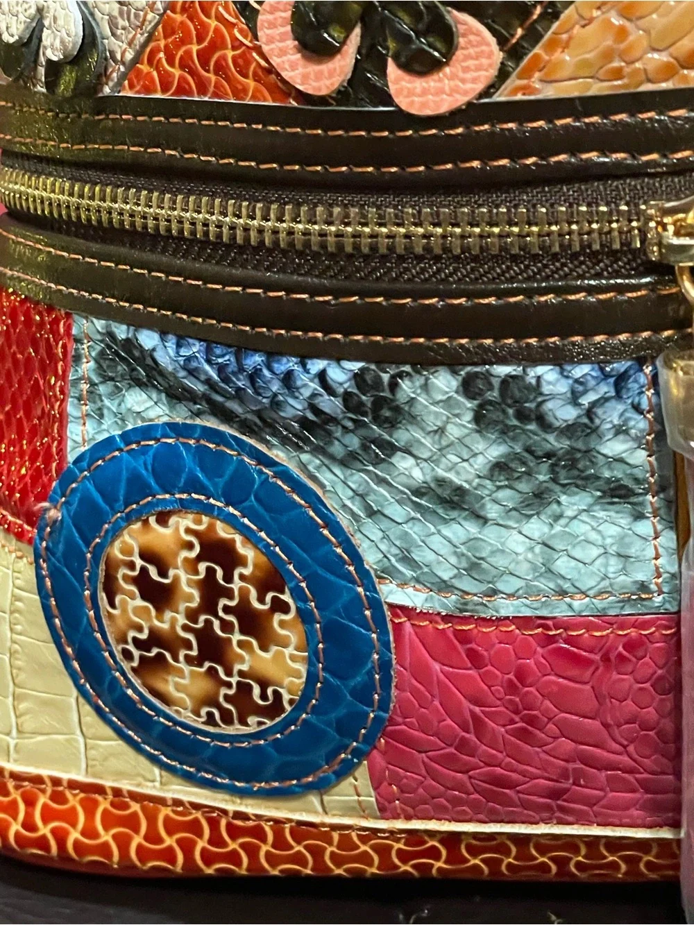 Colorful Patchwork Floral Crossbody Bag - Tassel Zips - Upcycled - Leather